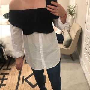 VICI COLLECTION OFF SHOULDER TUNIC BLACK WHITE M